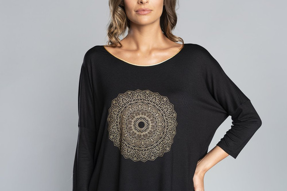 Mandala Damenpyjama Italian Fashion - schwarz 