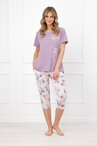 Italian Fashion Karilla Damen-Pyjama 100% Baumwolle 3/4-Hose mit Blumenmuster