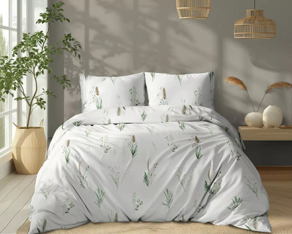 5771 A Cotton Bloom Detexpol weiße Baumwollbettwäsche mit Gras und Ähren – 100 % Baumwolle, doppelseitig, polnische Produktion