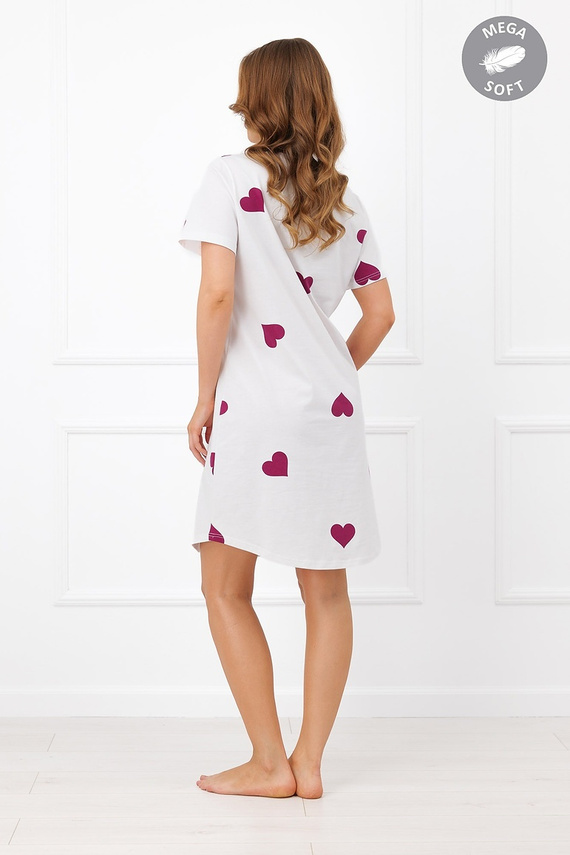Italian Fashion Kioga Nachthemd Mega Soft ecru mit Herzen, kurze Ärmel
