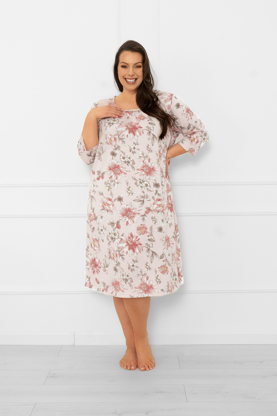 Damen Nachthemd Betula - Baumwolle, 3/4 Ärmel, Blumenmotiv Italian Fashion