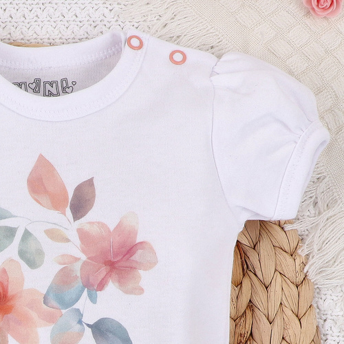 ABN-5418 Bunte Blumen Kurzarm-Body aus Bio-Baumwolle Nini weiß