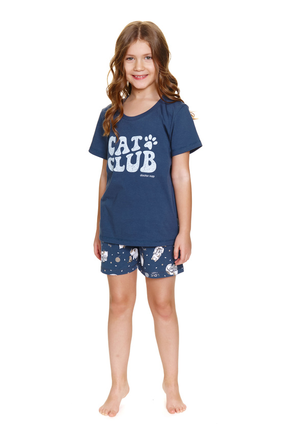 7205 „Cat Club“ Unisex Doctor Nap Kinderpyjama – tiefblau