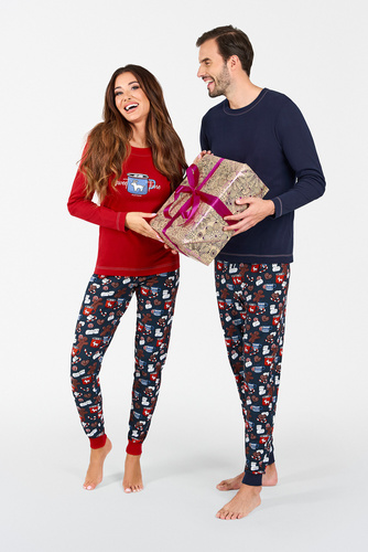 Makala Damen Schlafanzug mit langen Ärmeln und langer Hose Italian Fashion - rot/print 