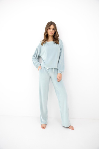 Damen-Pyjama Sensis Nolia ecru-mocca lang mit Taschen und Kordelzug