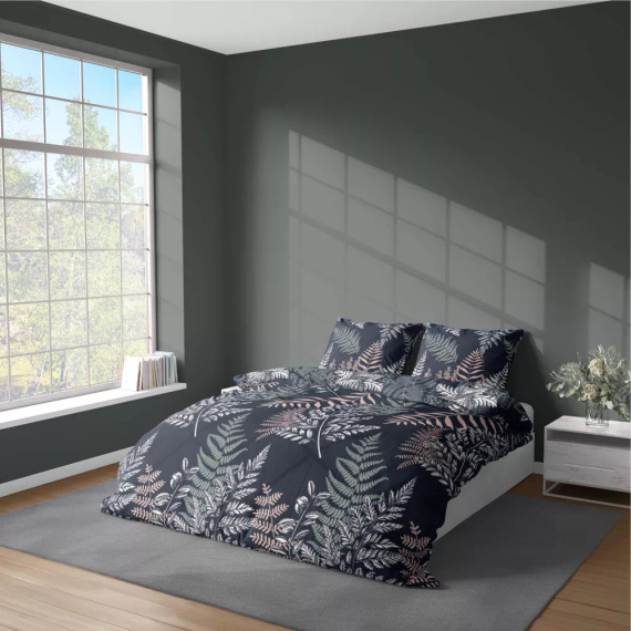 5036 Eine Detexpol-Mikrofaserbettwäsche mit Farnblättern, Marineblau