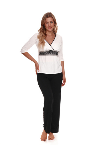347 Lupoline Damen Schlafanzug -ecru schwarz
