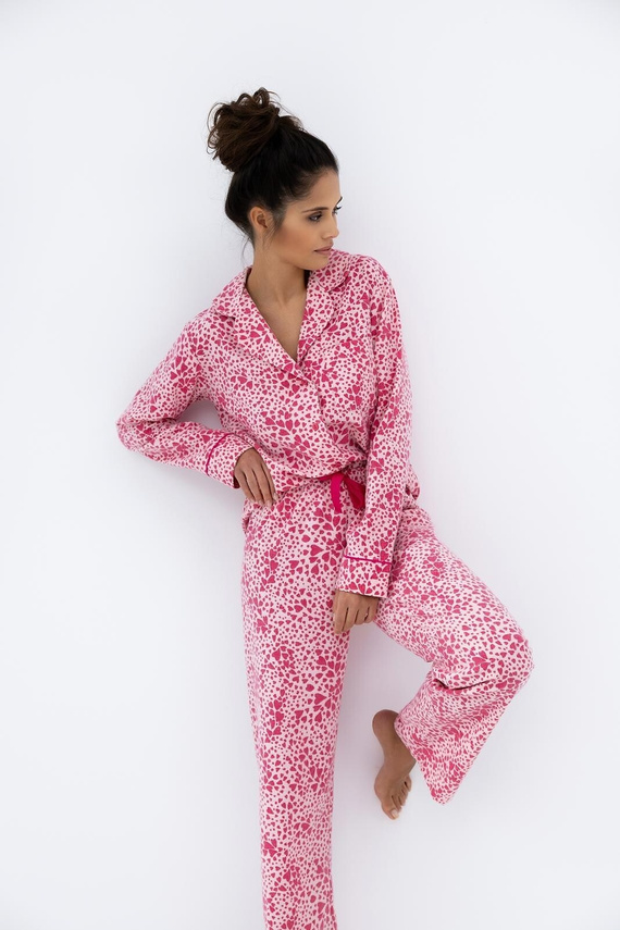 Giuliana Sensis Damenpyjama, rosa – Baumwolle, Flanell, Herzmuster