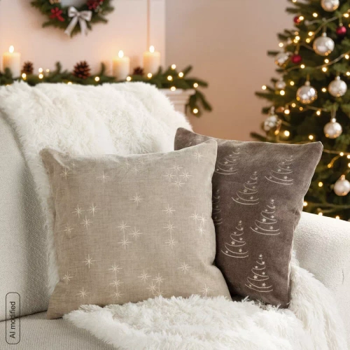 CHP308 Eurofirany Weihnachtskissenbezug 45x45 mit 3D-Pailletten Sternen beige