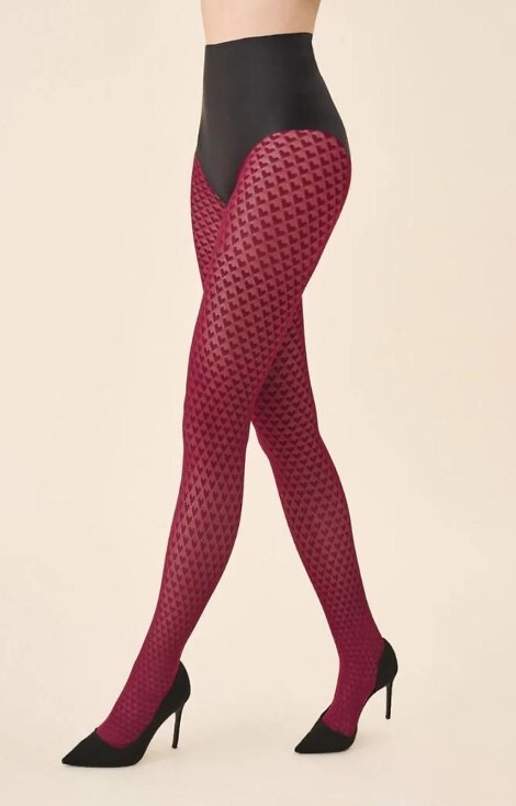 1233 Cherie Gabriella Strumpfhose 60 den Burgunderrot - Herzmuster, 3D