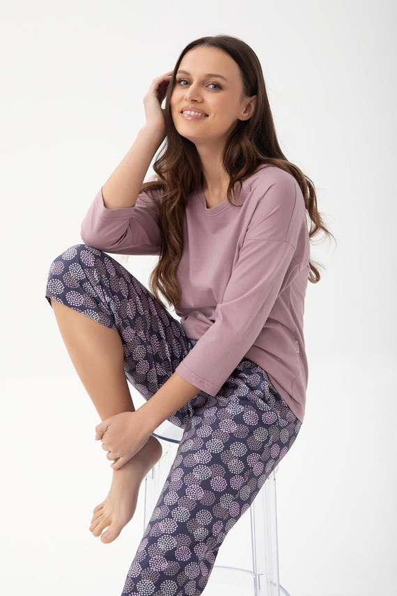 344 Damenpyjama Luna Kakao – Baumwolle, 3/4-Ärmel, bequem und atmungsaktiv