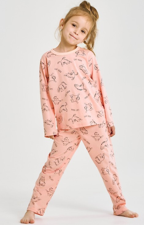 3490, 3491 Mandy Taro Mädchenpyjama, rosa – Baumwolle, Kätzchen, lange Ärmel