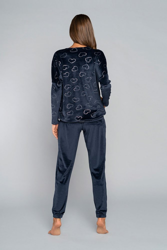 Elixir Frauen-Set Lang. ärmel, Länge. italienische Mode Hose navy blau 