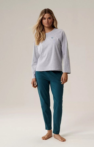 NLP-498 Atlantischer Grau-Smaragd – Baumwollpyjamas, lange Ärmel und Hosen für Damen