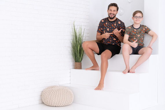 Western Jungen Schlafanzug mit kurzen Ärmeln, Hose Italian Fashion - olive/graphit