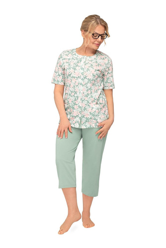 Damenpyjama Martel Maria I 200, zum Knöpfen, 100% Baumwolle, Kurzarm, grün, Größe 40