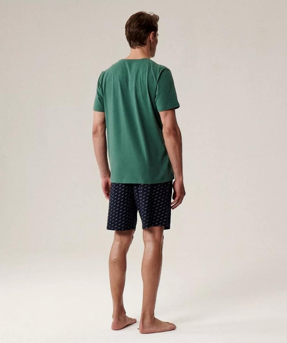 Herrenpyjama NMP-395 – grüne und marineblaue Baumwolle, kurze Ärmel, leicht und bequem für den Sommer