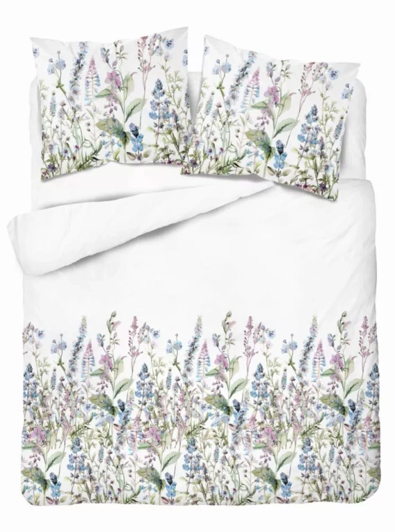 5485 B Detexpol Satin Stories Satinbettwäsche weiß-blau | 100 % Baumwolle, Satinbindung, Reißverschluss, Geschenkverpackung