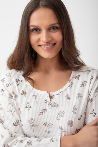 Nachthemd 271 Luna in Ecru – gerippte Baumwolle, 7/8-Ärmel, Komfort und Stil