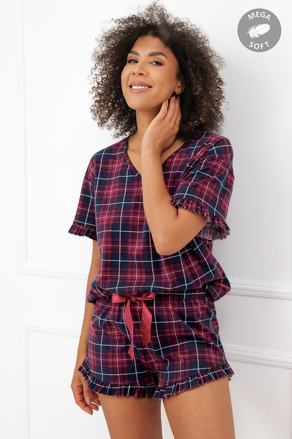 Italian Fashion Brenda Damen-Pyjama Mega Soft kariert, Shorts mit Rüschen