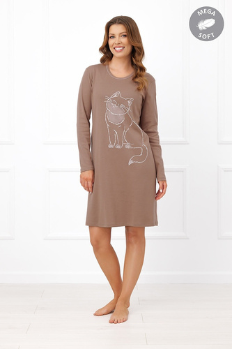 Italian Fashion Filomena Damen Nachthemd Baumwolle langarm Katze