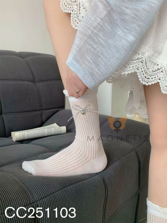 Damen Socken Magnetis CC-251103 Baumwolle Ripp Schleife bequem white