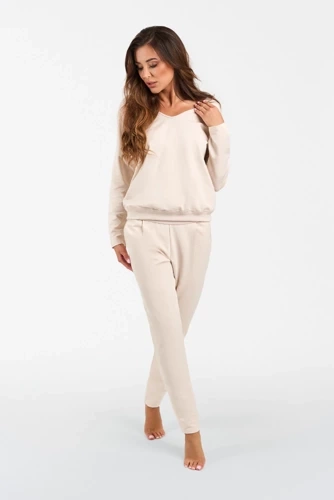 Karina Damen Langarmset, Hose Italian Fashion - beige