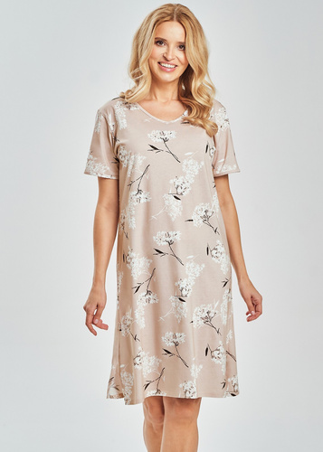 Damen Nachthemd 3538 Fiora Taro – 100% Baumwolle, Pflanzenprint, knielang | Leichtes Sommer-Nachthemd