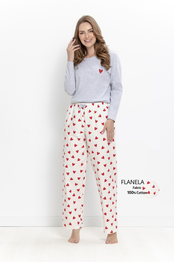 Damen-Pyjama Taro Corin 3624, 100% Baumwolle, Flanell, lang, mit Herzen