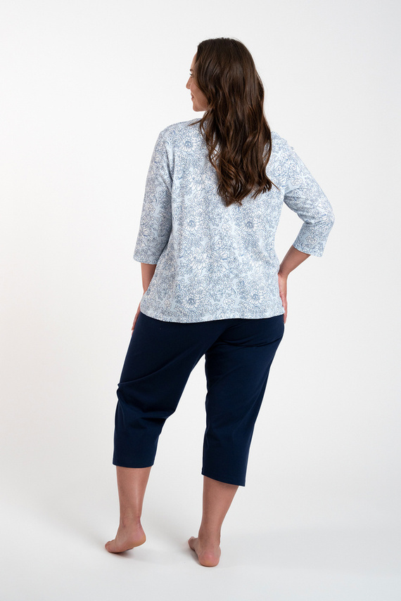 Antonia Damen Schlafanzug 3/4 Ärmel, 3/4 Hose Italian Fashion - blau/grüner Druck 