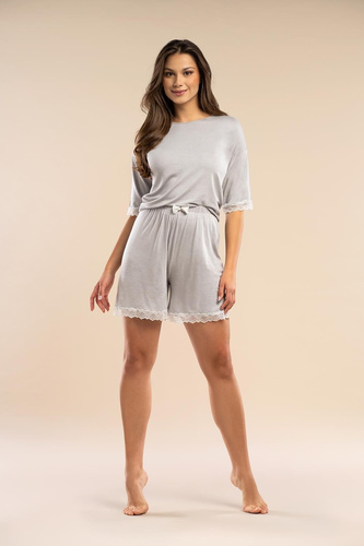 Der Promise MK 36 Belle Reverie Damenpyjama Silber 3/4 Ärmel Shorts Leinen Viskose