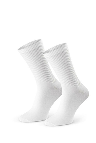 art.057 Sportliche Steven Socken aus Baumwolle, uni, mit höherem Schaft – weiß