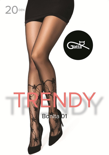 Gatta Trendy Bonita wz.01 20 den – schwarze Strumpfhose mit Blumenmuster
