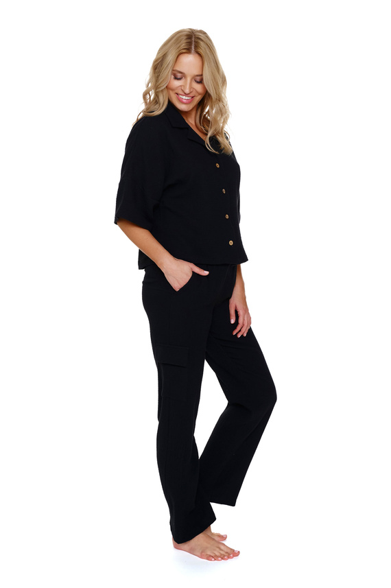 7236 Damen-Pyjama „Doctor Nap“ aus Musselin – Schwarz