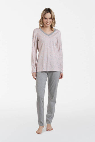 Simona Damen Schlafanzug mit langen Ärmeln und langer Hose Italienische Mode - Druck/Melange
