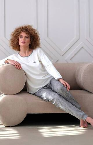 411 Bella Cana weicher Damenpyjama – Ecru