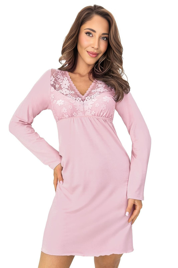 Donna Ramona II Nachthemd Elegant Puderrosa V-Ausschnitt Spitze Viskose