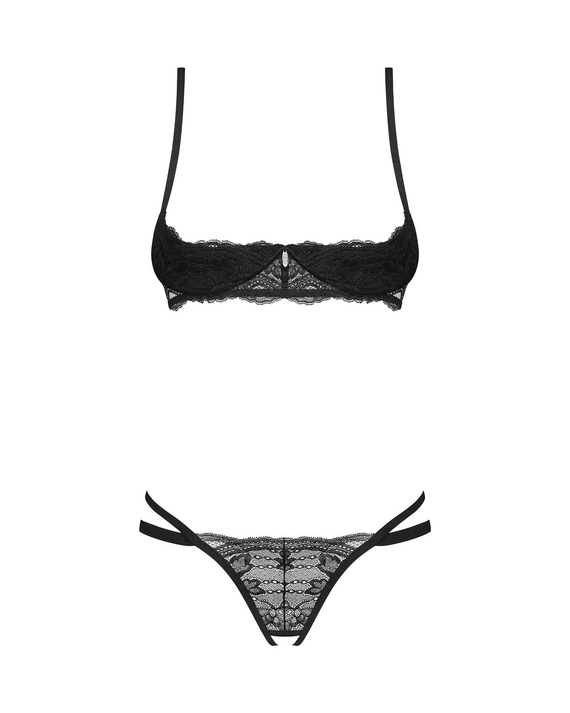 Nutris Komplet Biustonosz i stringi Obsessive - czarny