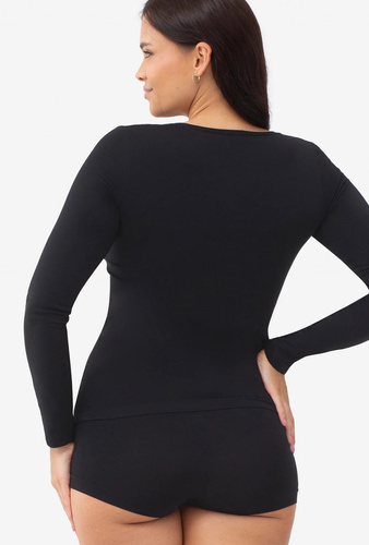Gatta T-Shirt L 2635 schwarze nahtlose Damenoberteil mit langem Ärmel aus Mikrofaser