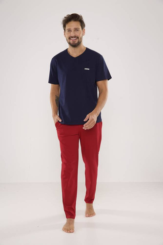 624 Kevin Forex Herren Schlafanzug - navy blau-bordeaux