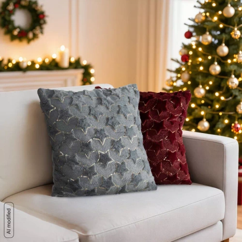 CHP308 Eurofirany Weihnachtskissenbezug 45x45 mit 3D-Pailletten Sternen silber
