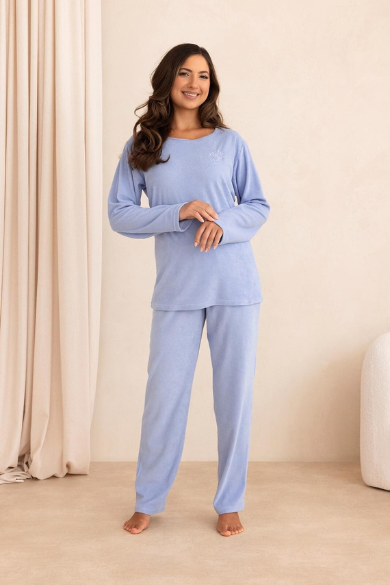 Regina 4023 Frottee Warmer Damen-Schlafanzug 80% Baumwolle Langarm Blau