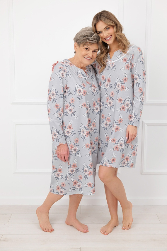 Damen Nachthemd Italian Fashion Basma 100% Baumwolle Blumen Lang