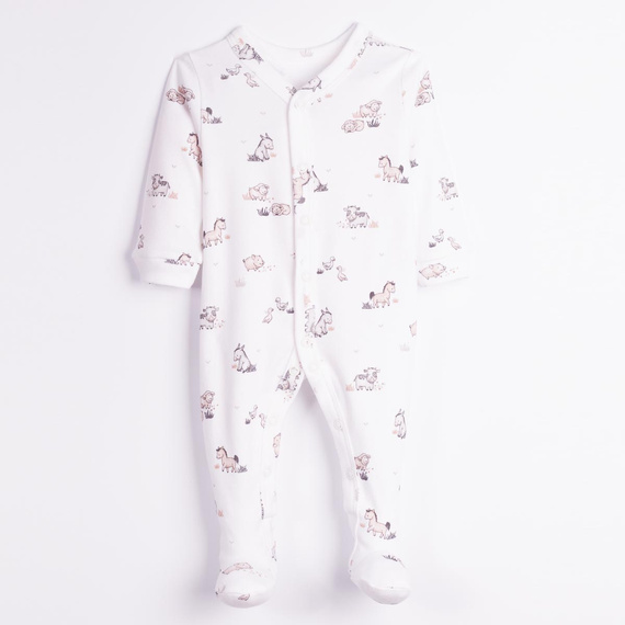 228031 Nicol FARMA Baby-Strampler 100% Baumwolle Tiere cremefarben