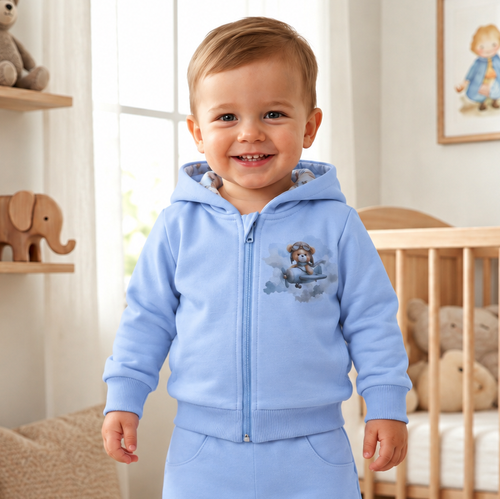 NINI Baby Bear Pilot Baby Sweatshirt aus Bio-Baumwolle mit Reißverschluss ABN-5751/BLE
