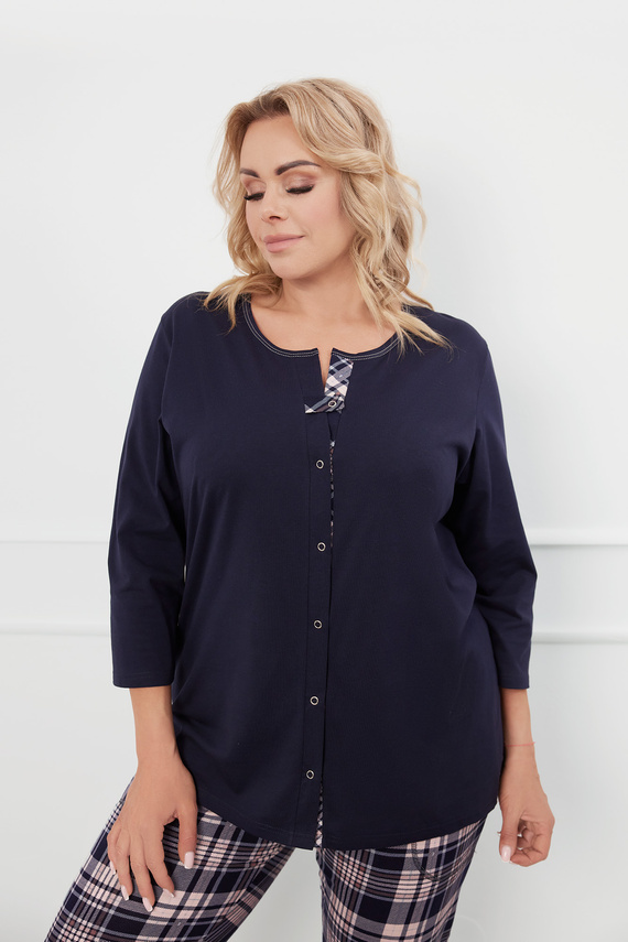 Dona Damen Schlafanzug 3/4 Ärmel, 3/4 Hose Italienische Mode - navy blau/print