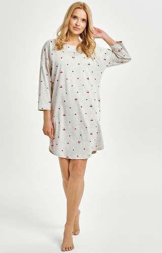 3431 Adele Taro Damenshirt, Grau – Baumwolle, fruchtiges Muster, 7/8 Ärmel