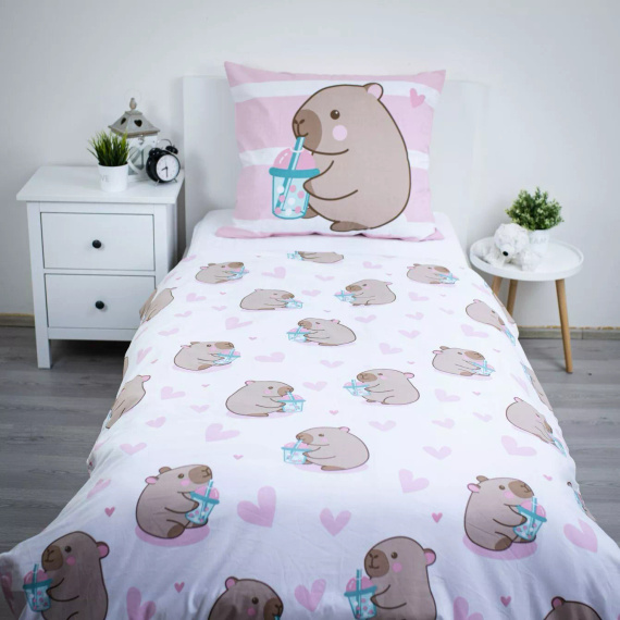 Baumwoll-Bettwäsche 140x200 Kapibara Rosa 70x90 Jerry Fabrics