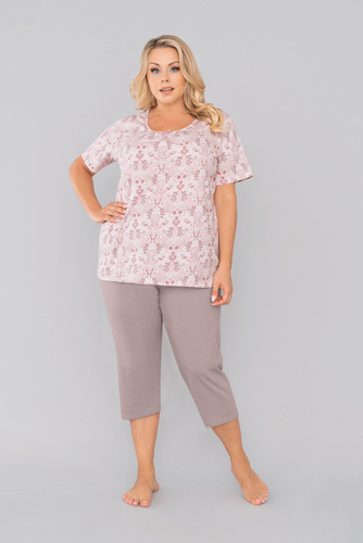 Kalmia Damen Schlafanzug kurzarm, 3/4 Hose Italienischer Mode-Druck 