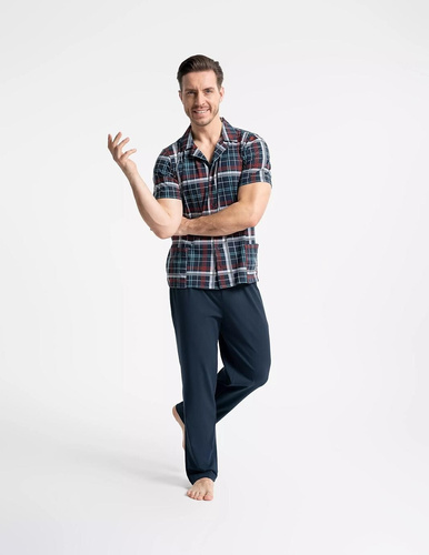 Herren-Pyjama Moraj PDM6200-003 dunkelblau, aufknöpfbar, Baumwolle mit Taschen